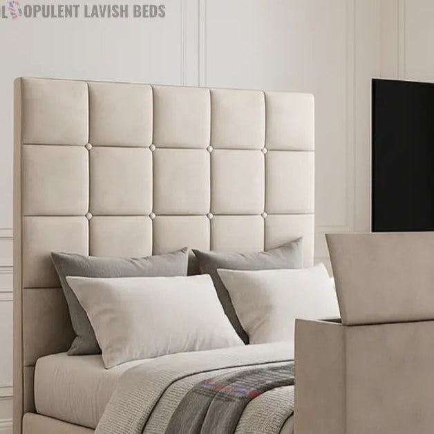 Grey Suede Harmony TV Bed with optional ottoman storage Double bed