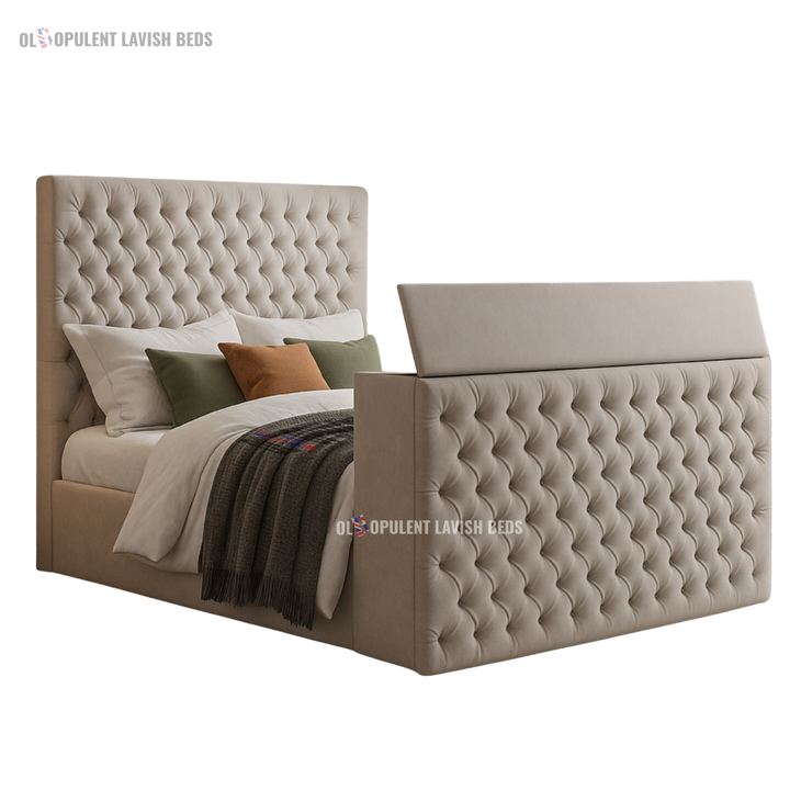 Silver Plush Tranquil Diamond Buttoned Ottoman TV Bed