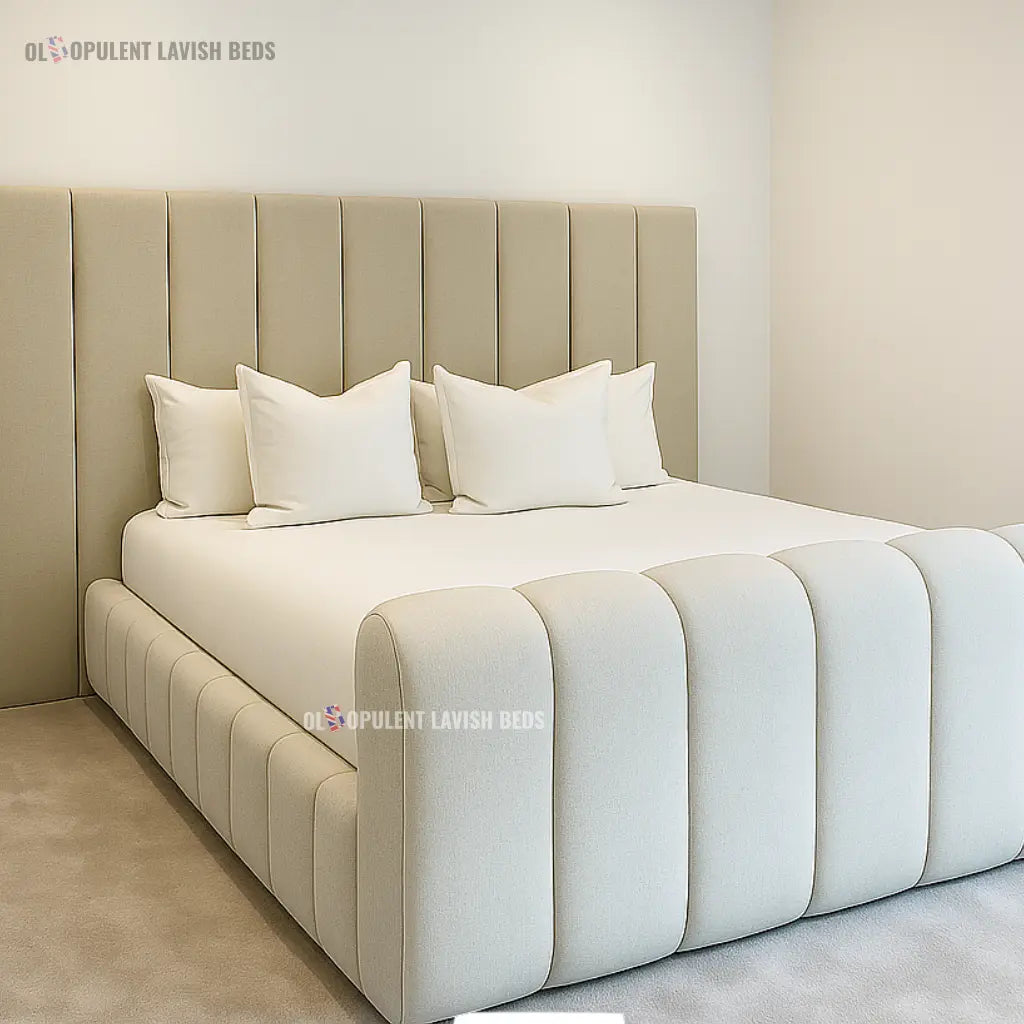 Cream Tranquil Dawn Panel bed with optional ottoman storage king size