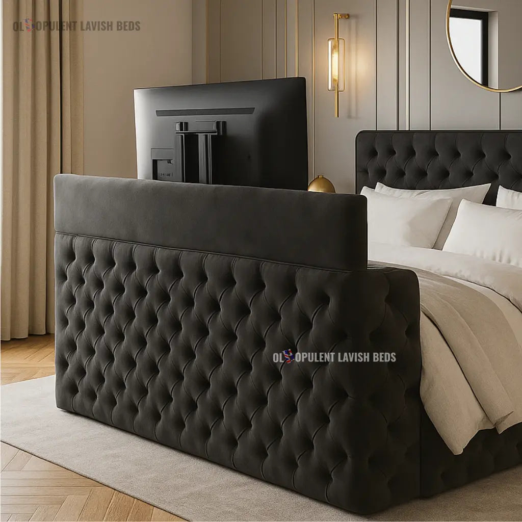 Black Regal Upholstered TV Bed with optional Storage King size