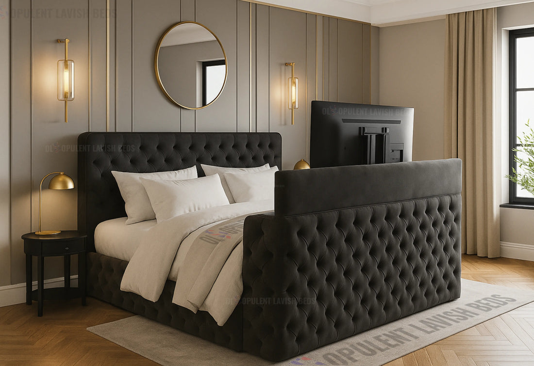 Black Regal Upholstered TV Bed with optional Storage King size