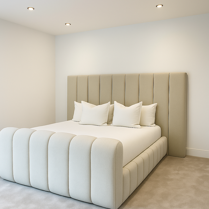Cream Tranquil Dawn Panel bed with optional ottoman storage king size