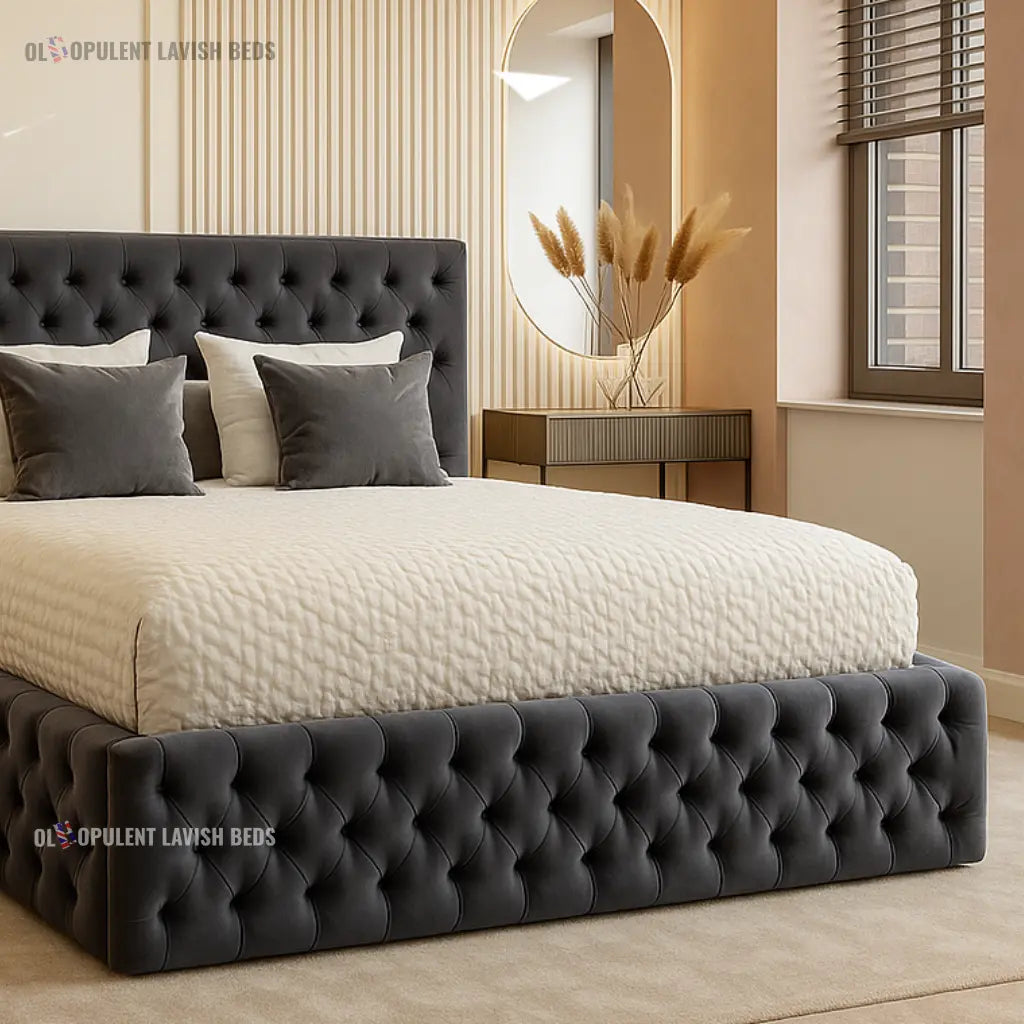 Black Windsor Chesterfield ottoman storage Bed Frame King size