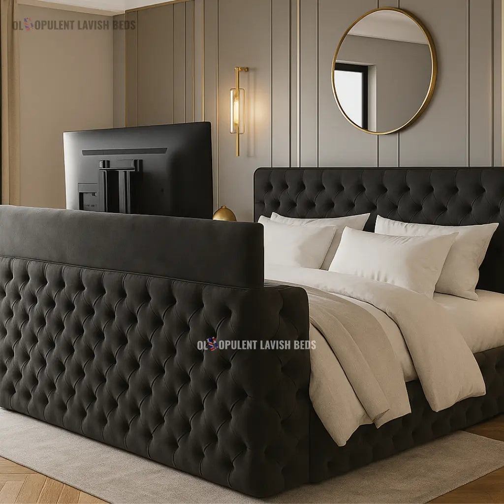 Black Regal Upholstered TV Bed with optional Storage King size