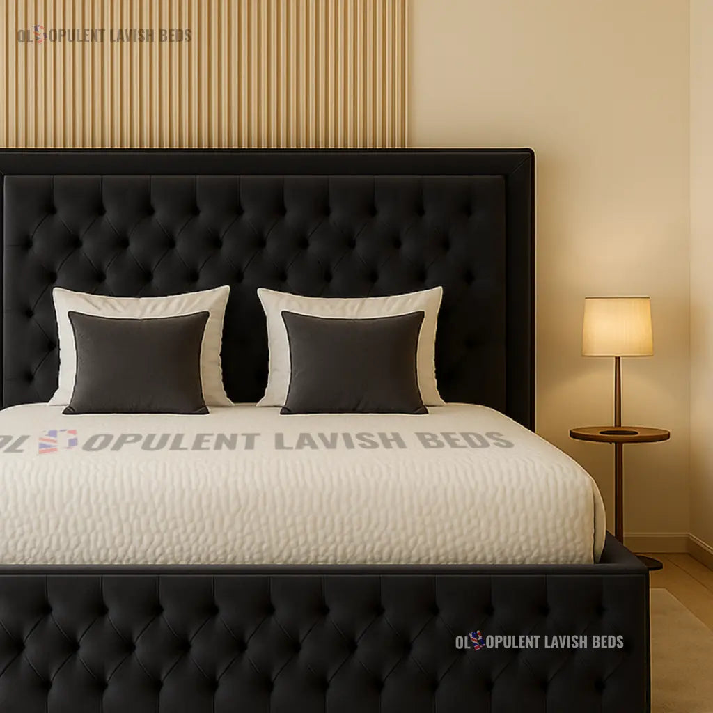 Black Combo Diamond Tufted Ottoman Storage Bed king size