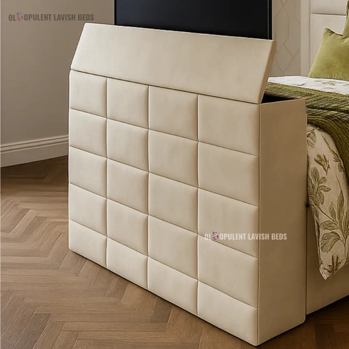 Ivory Grid Smart TV Bed