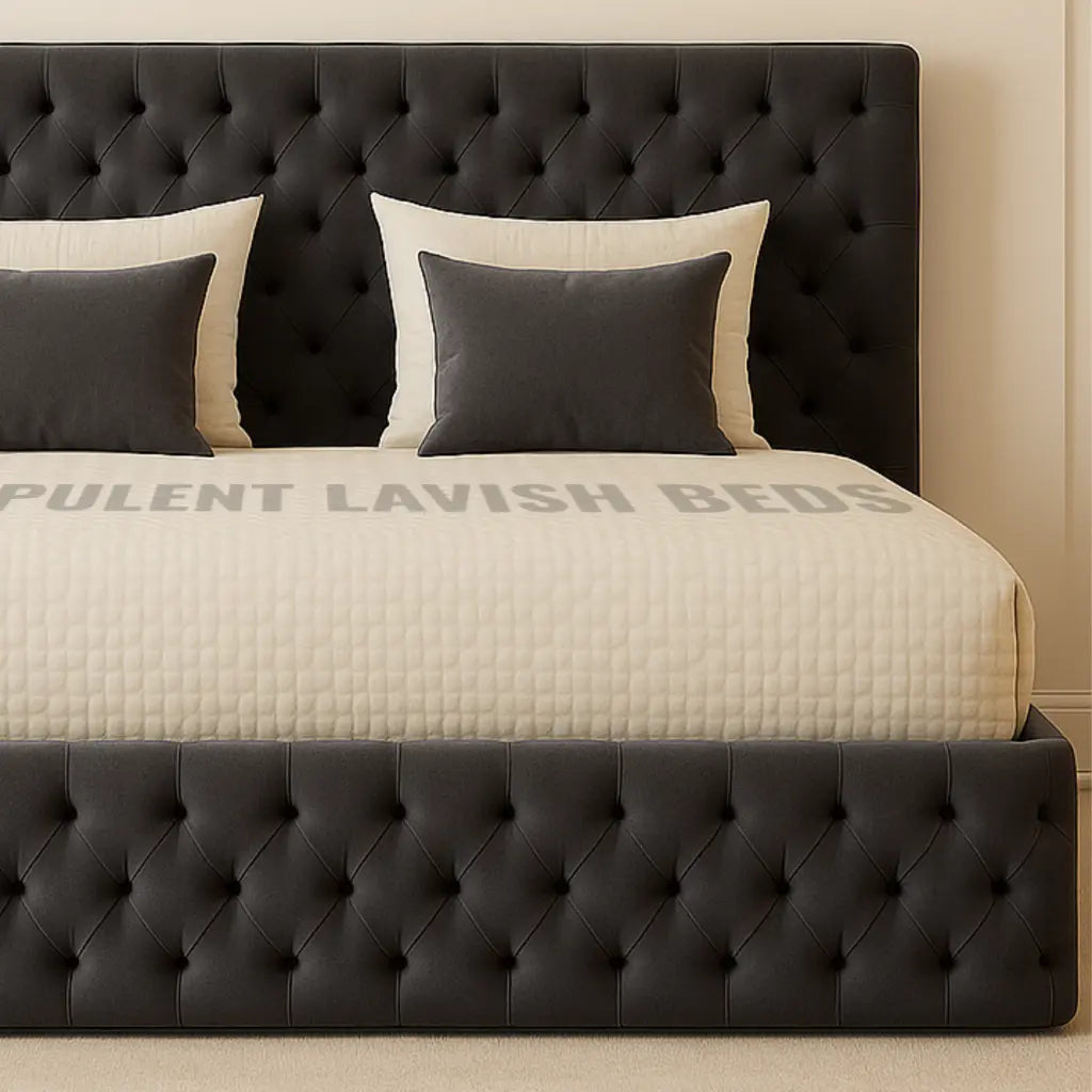 Black Windsor Chesterfield ottoman storage Bed Frame King size