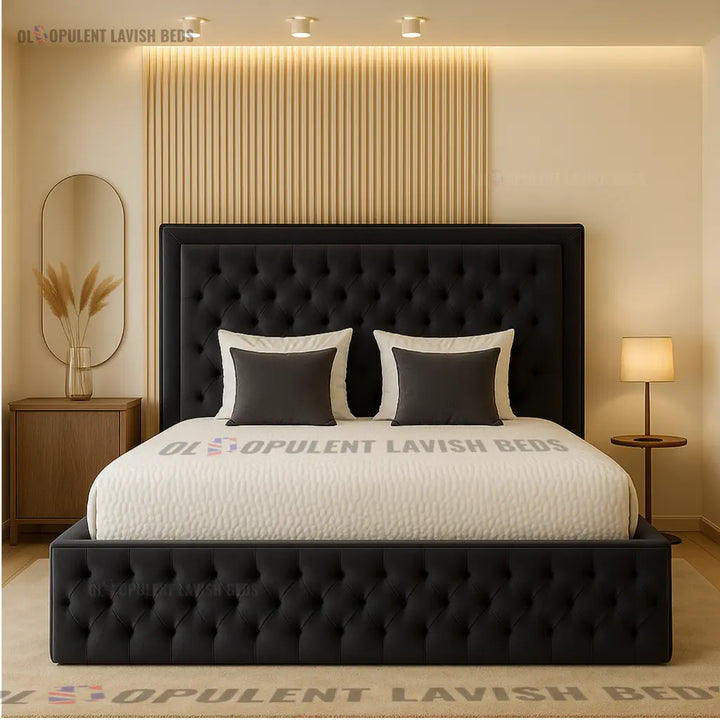 Black Combo Diamond Tufted Ottoman Storage Bed king size