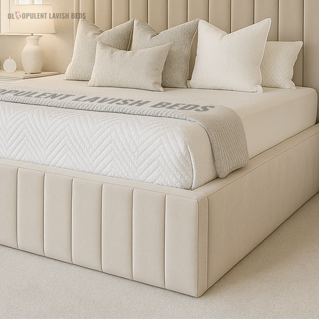 Cream Cambridge Vertical Panel Upholstered Bed Frame with optional storage