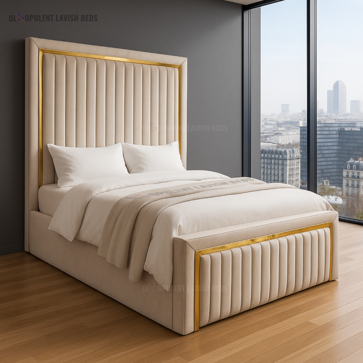 Cream Aurelius Gold Border Ottoman Bed Double size