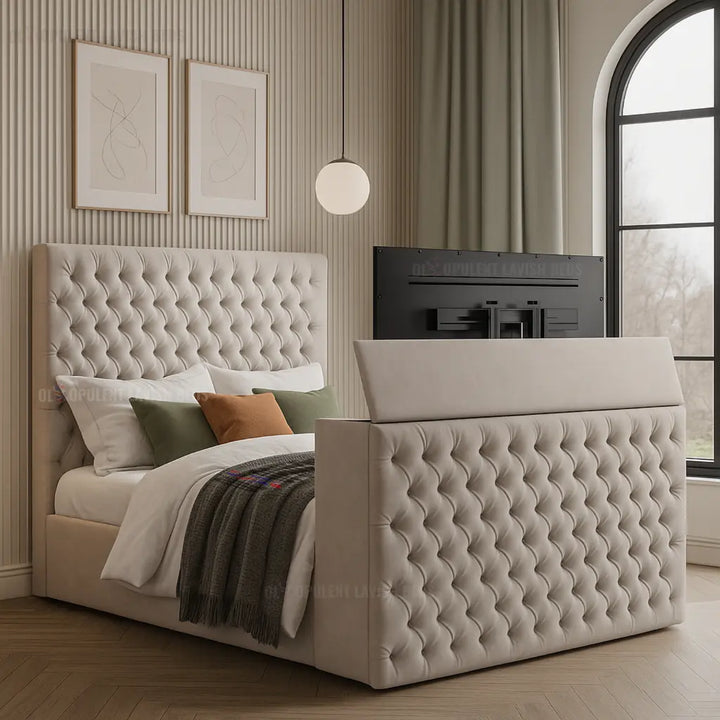 Silver Plush Tranquil Diamond Buttoned Ottoman TV Bed