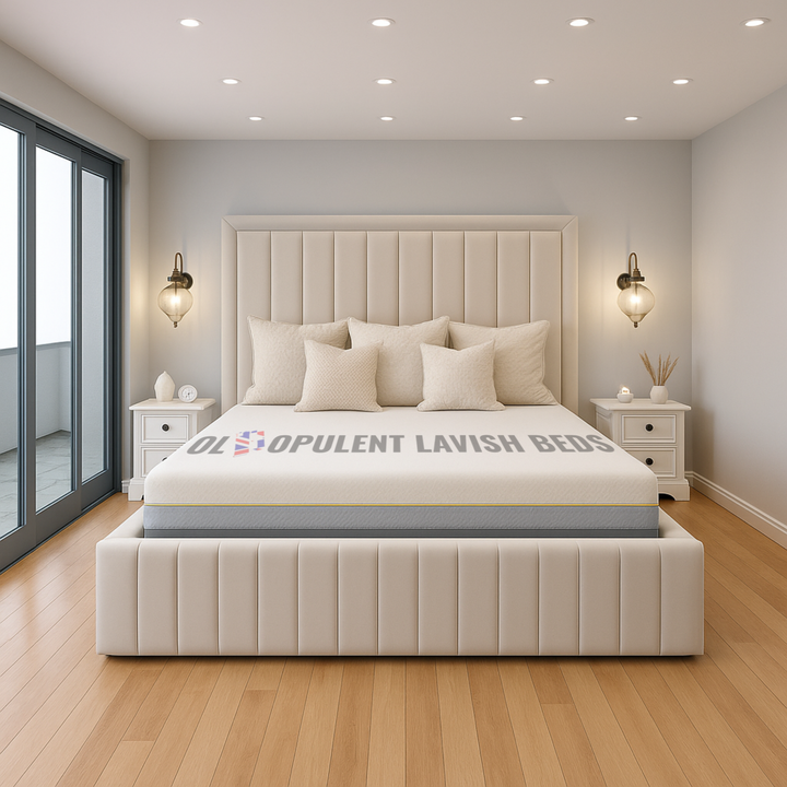 Cream Cambridge Vertical Panel Upholstered Bed Frame with optional storage