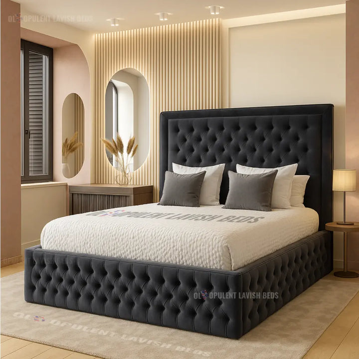 Black Combo Diamond Tufted Ottoman Storage Bed king size