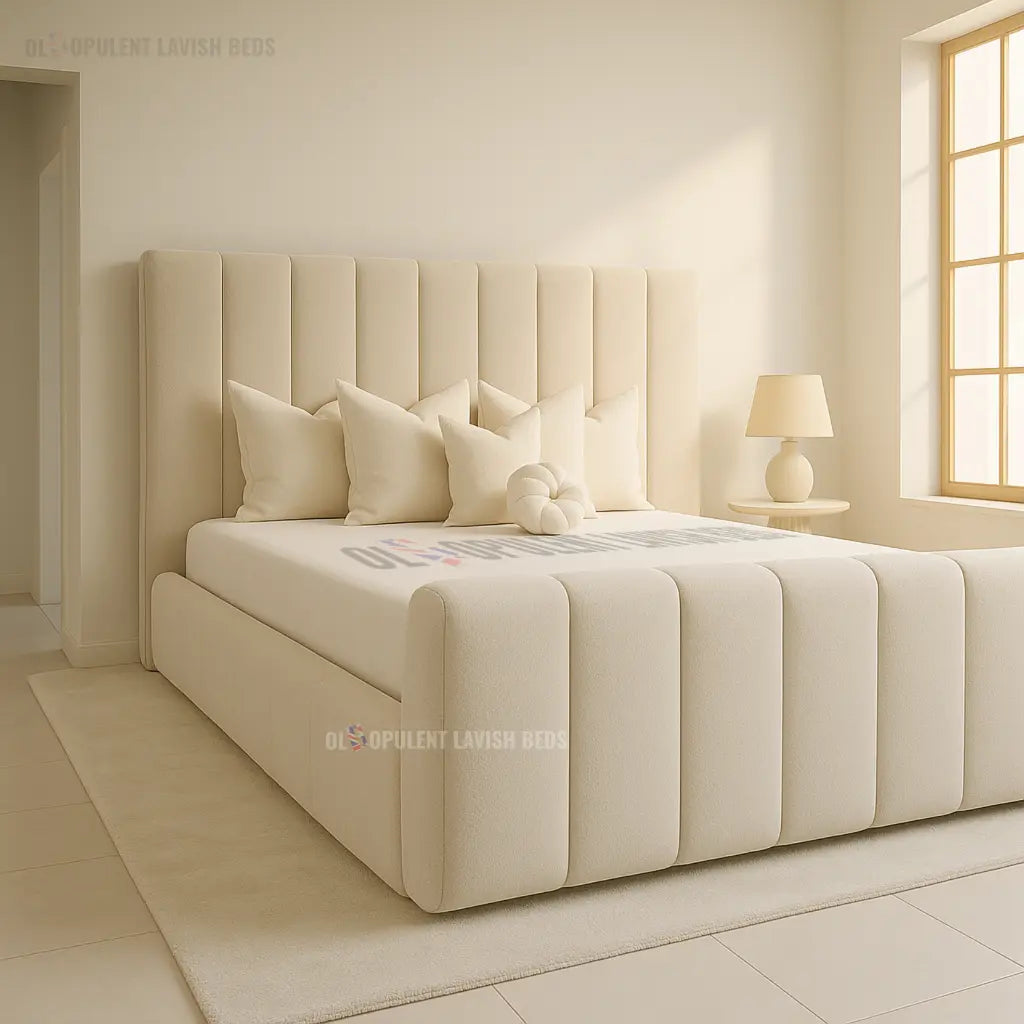 Cream Vertical Panel optional storage ottoman bed king size
