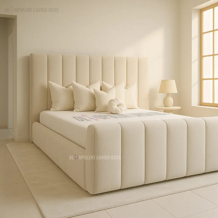 Cream Vertical Panel optional storage ottoman bed king size