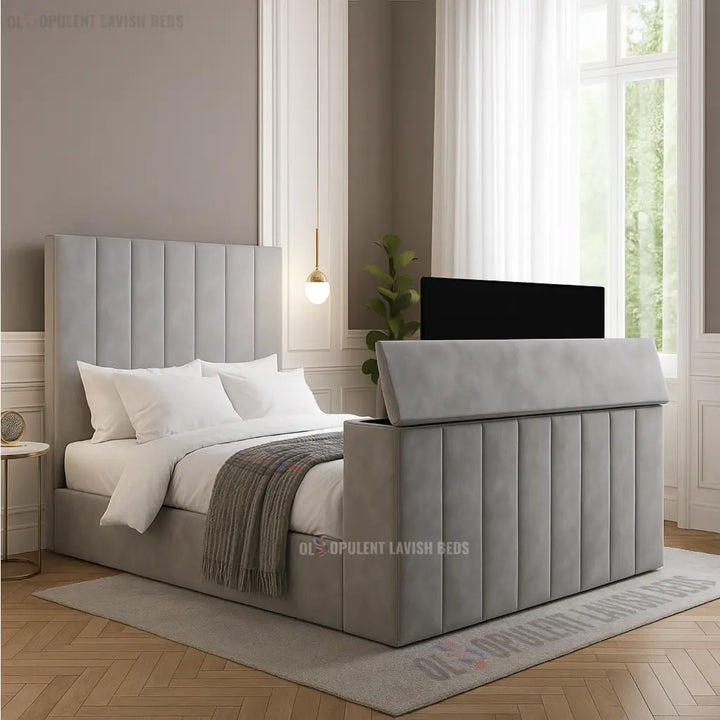 silver Contempo TV Bed Frame with optional storage Double bed