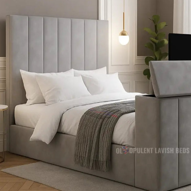 silver Contempo TV Bed Frame with optional storage Double bed