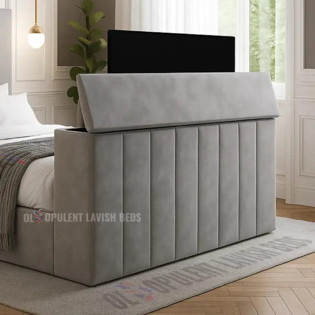 silver Contempo TV Bed Frame with optional storage Double bed