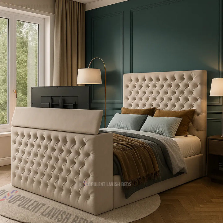 Chesterfield Ottoman TV Bed Creamed king size