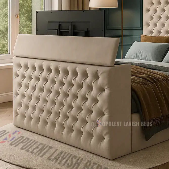 Chesterfield Ottoman TV Bed Creamed king size