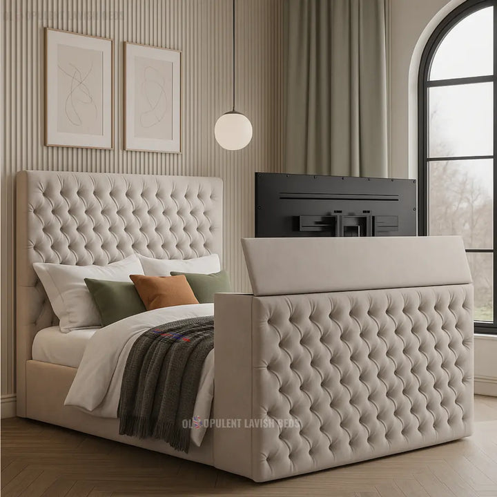 Chesterfield Ottoman TV Bed Creamed king size