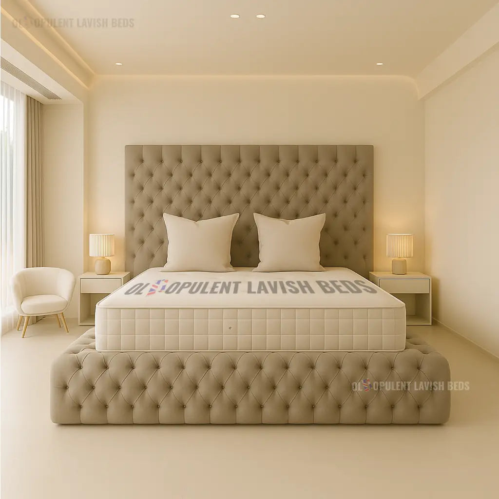 Grey Ambassador Button Tufted  ottoman storage bed king size
