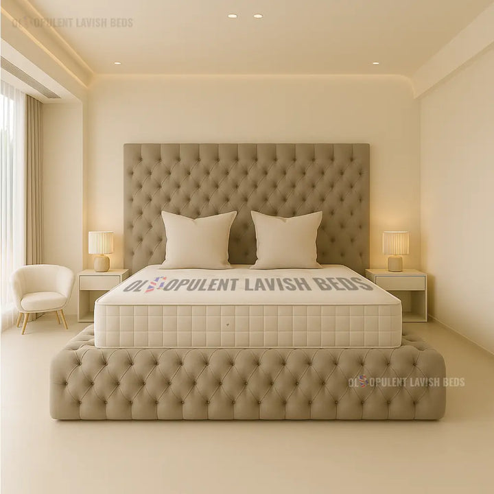 Grey Ambassador Button Tufted  ottoman storage bed king size