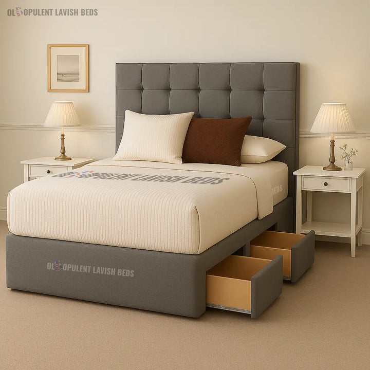 Steel Contemporary Grid Divan Bed with Optional Storage