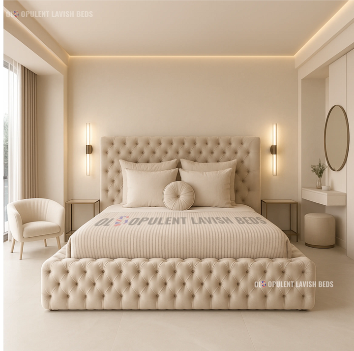 Ambassador Buttoned Bed fram with optioal Ottoman Storage Double size