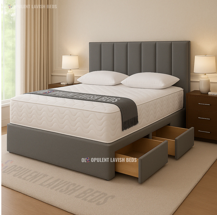 Vertical Panel Upholstered Drawer Bed single size