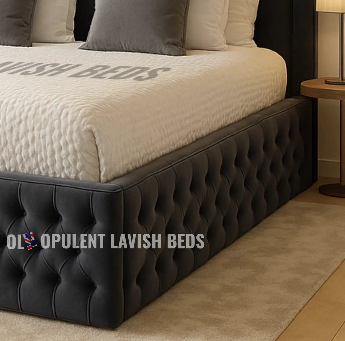 Black Combo Diamond Tufted Ottoman Storage Bed king size