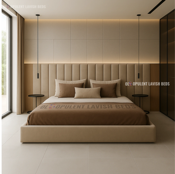 Mink Milan Full Wall Headboard Bed Frame with optional storage king size