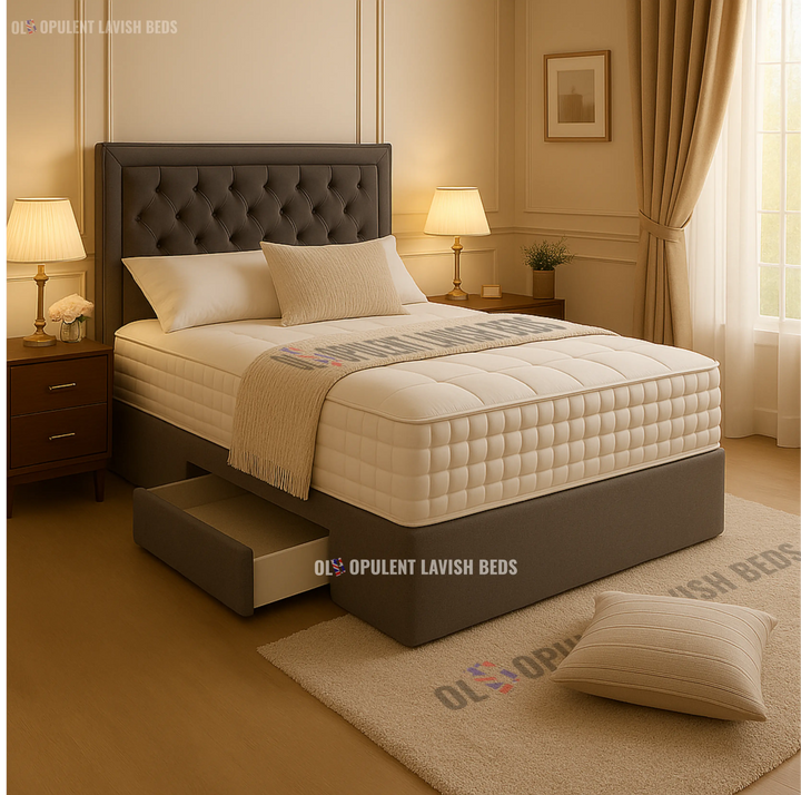 Grey Button Tufted Divan  Bed with drawers single size