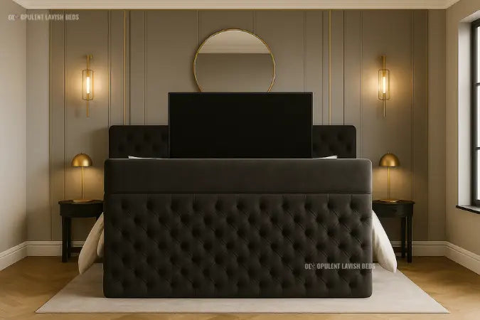 Black Regal Upholstered TV Bed with optional Storage King size