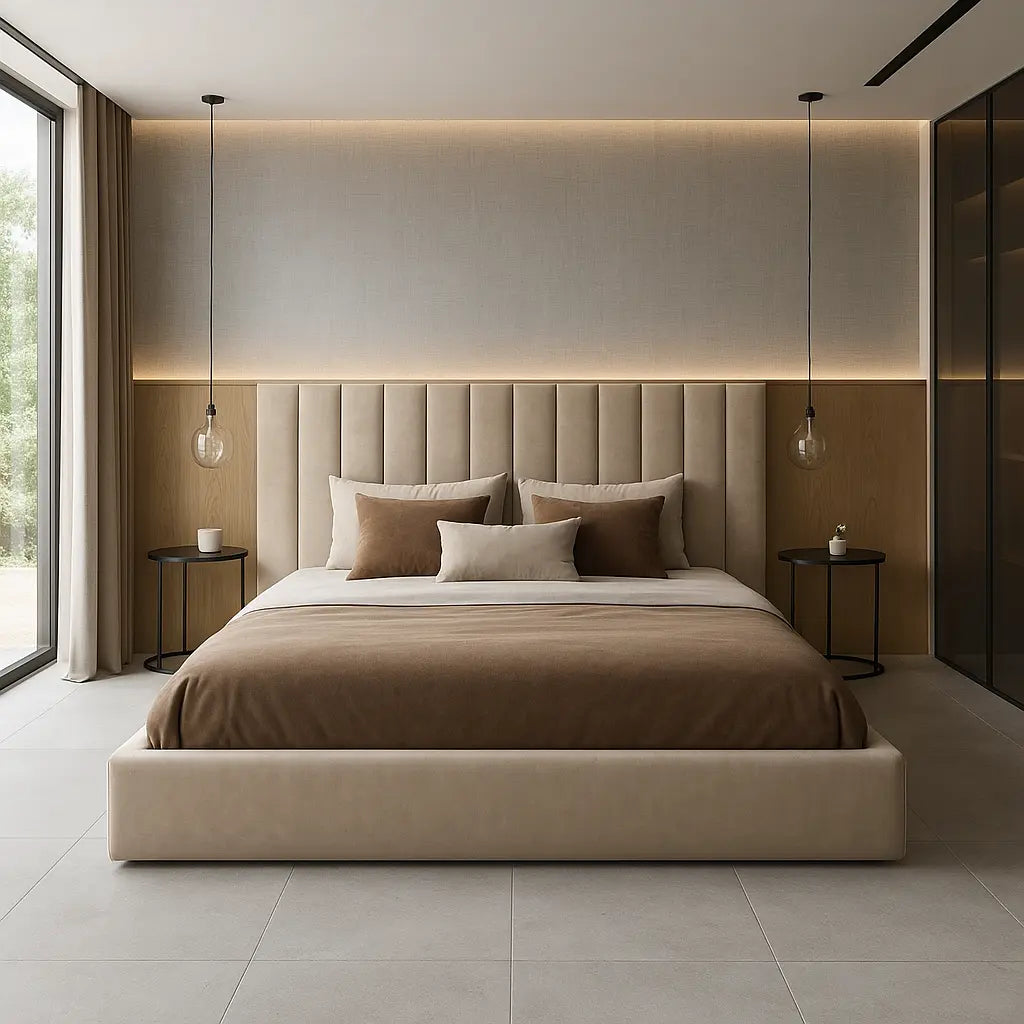 Mink Milan Full Wall Headboard Bed Frame with optional storage king size