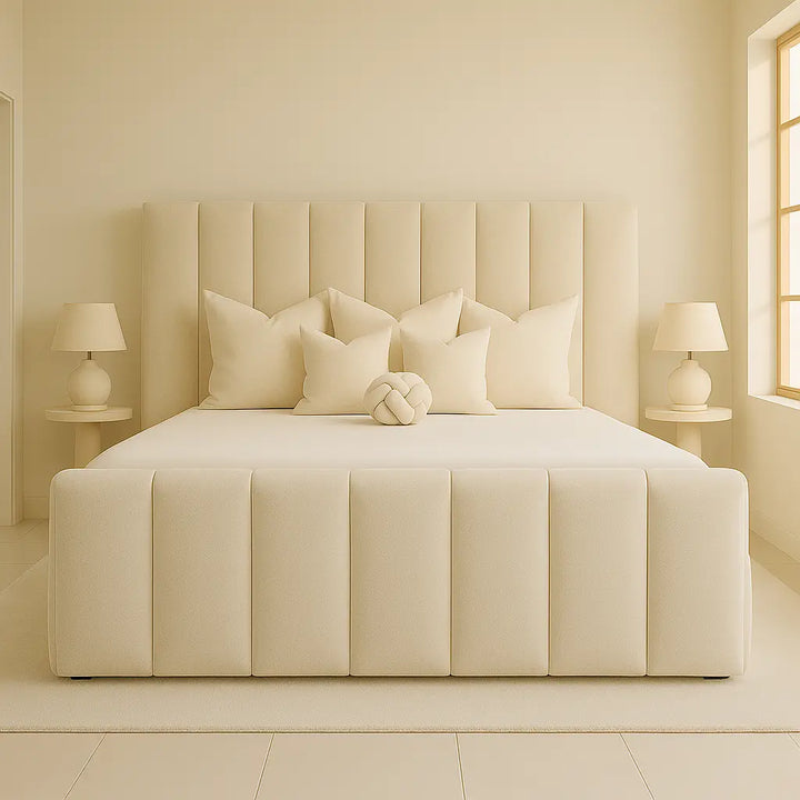 Cream Vertical Panel optional storage ottoman bed king size