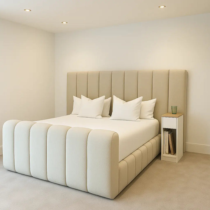Cream Tranquil Dawn Panel bed with optional ottoman storage king size