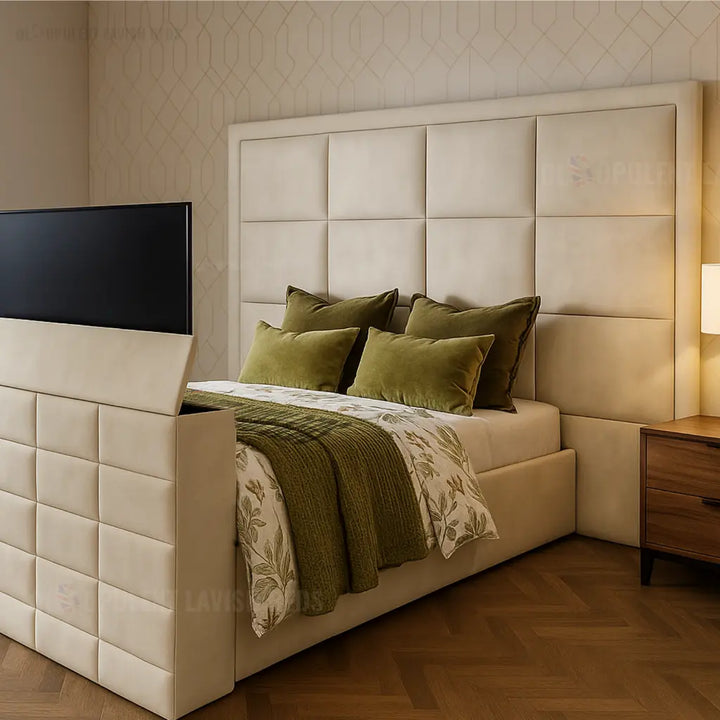 Ivory Grid Smart TV Bed