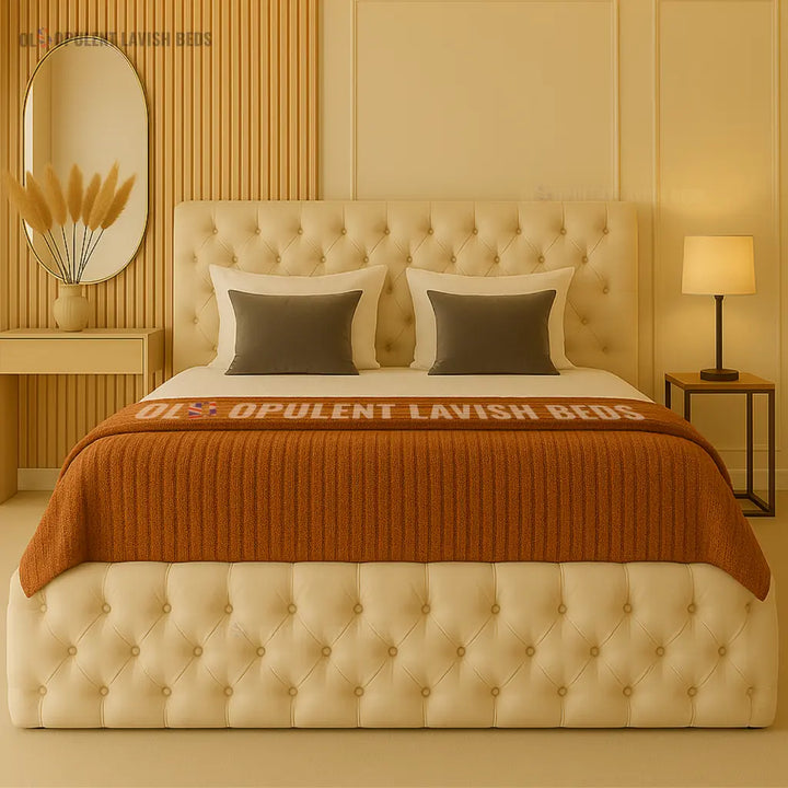 Cream Diamond Tufted Ottoman Storage Bed King Size