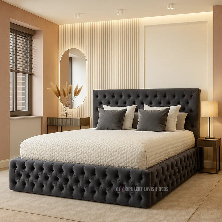 Black Windsor Chesterfield ottoman storage Bed Frame King size