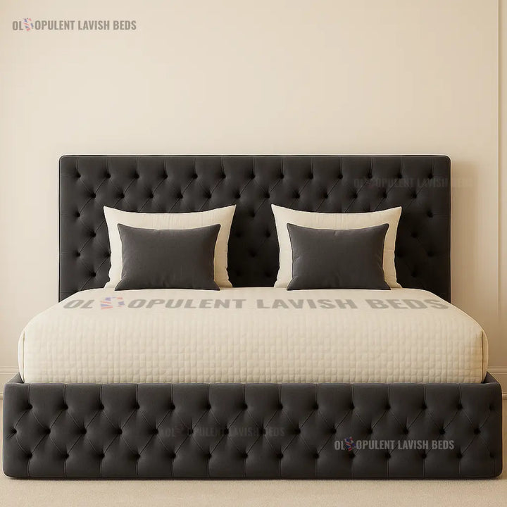 Black Windsor Chesterfield ottoman storage Bed Frame King size