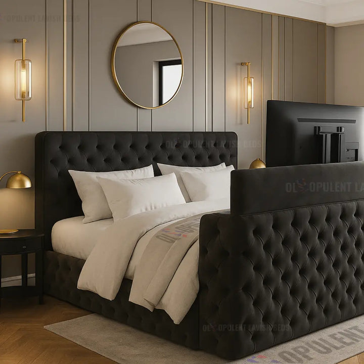 Black Regal Upholstered TV Bed with optional Storage King size