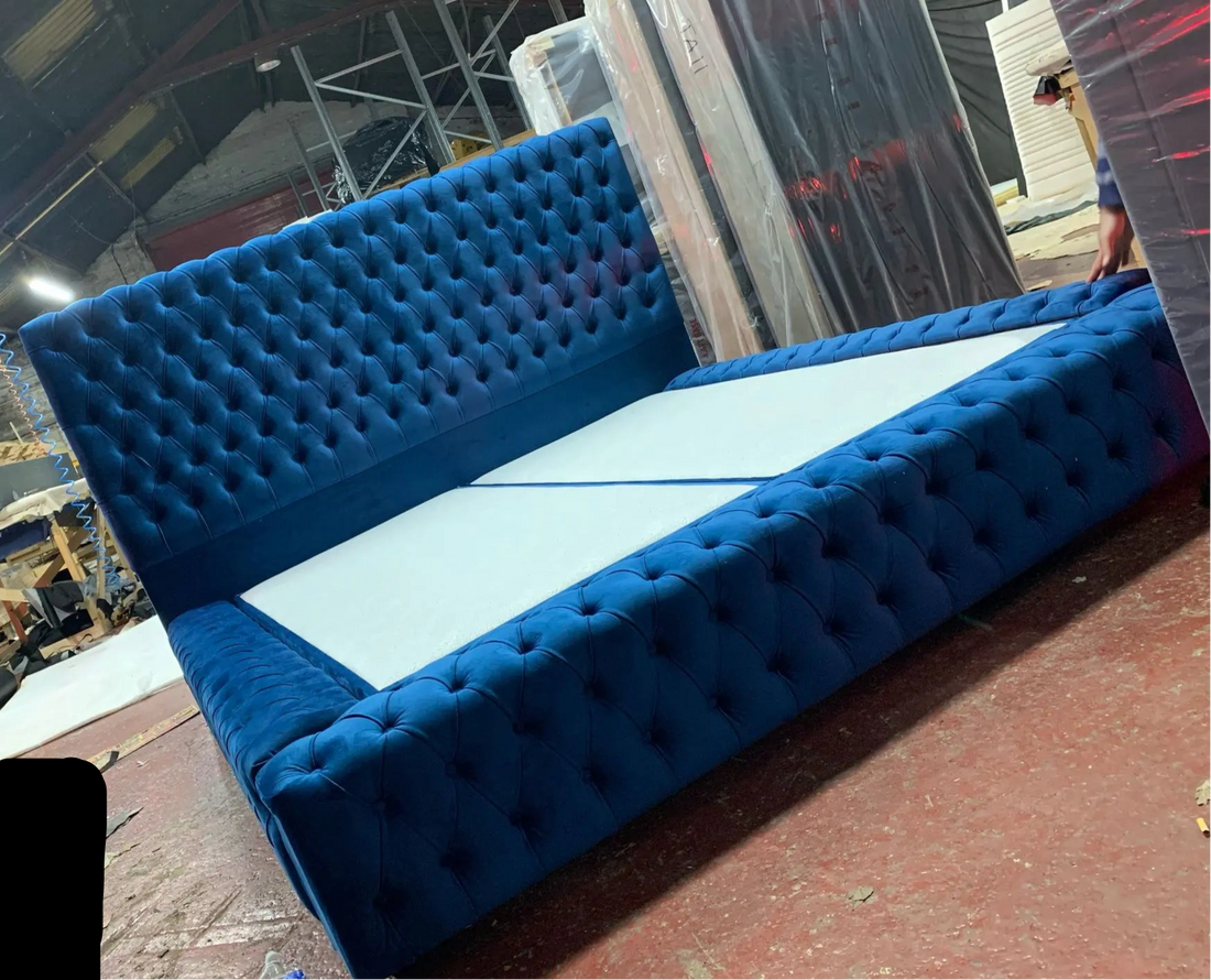 Grey Ambassador Button Tufted  ottoman storage bed king size